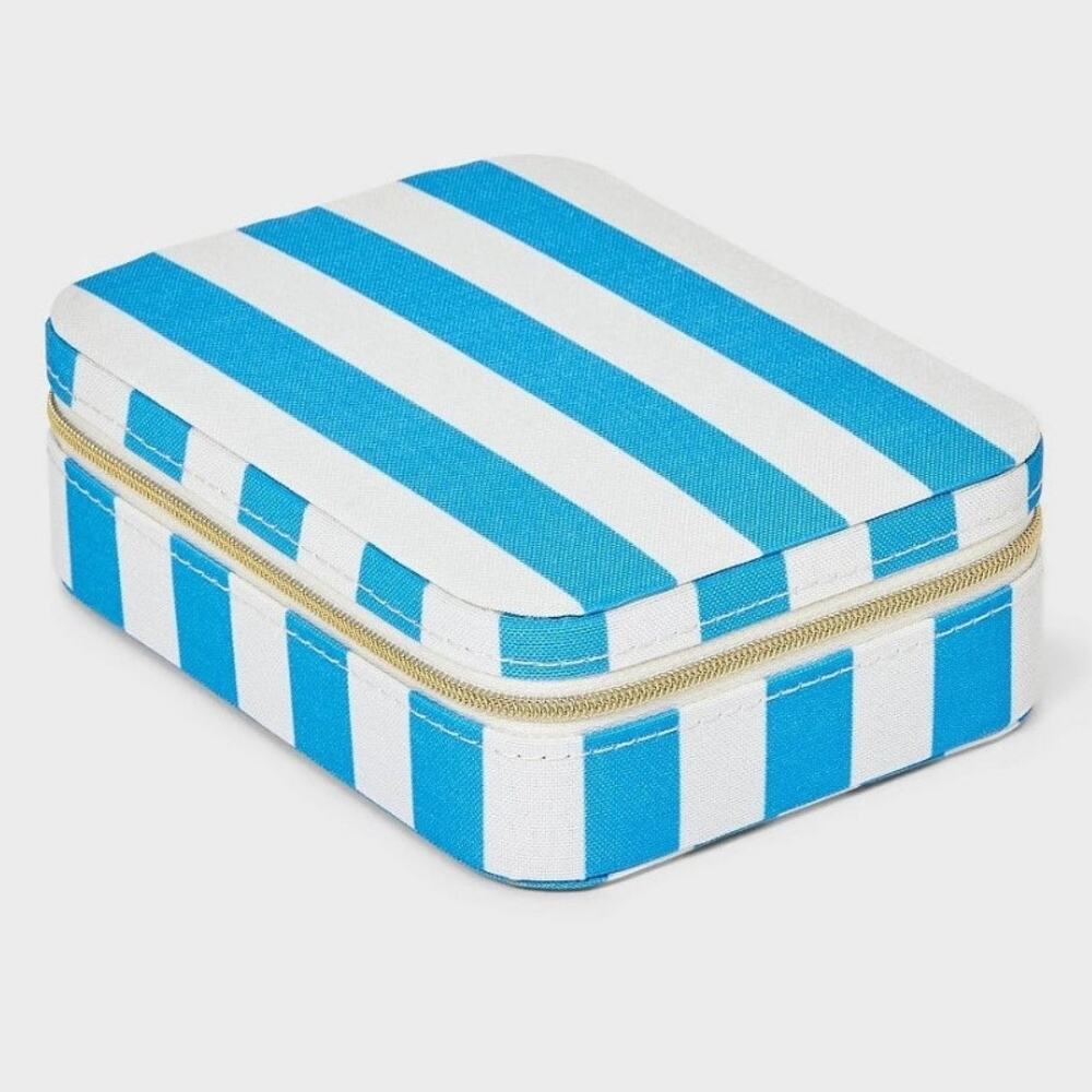A New Day‎ Blue White Striped Rectangular Zip Travel Jewelry Organizer NEW